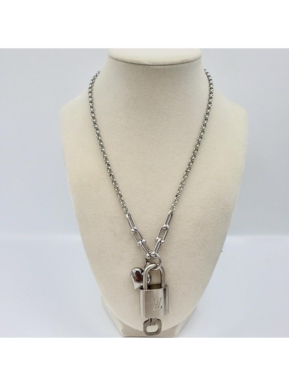 Authentic Louis Vuitton Padlock w/Unbranded Stainless Steel Plated Silver Chain